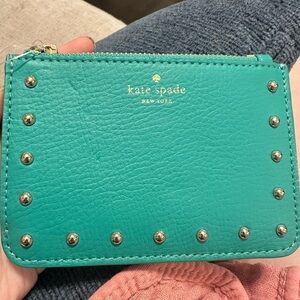 Kate Spade Turquoise Leather Keychain Wallet with Silver Accents